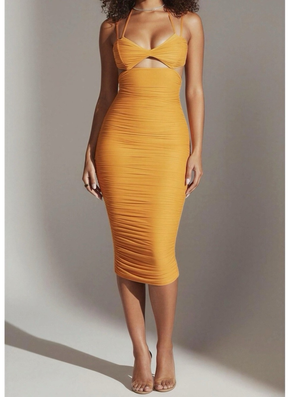HOUSE OF CB Tibi Cutout Ruched Midi Dress, Tangerine, Medium - Picture 2 of 9